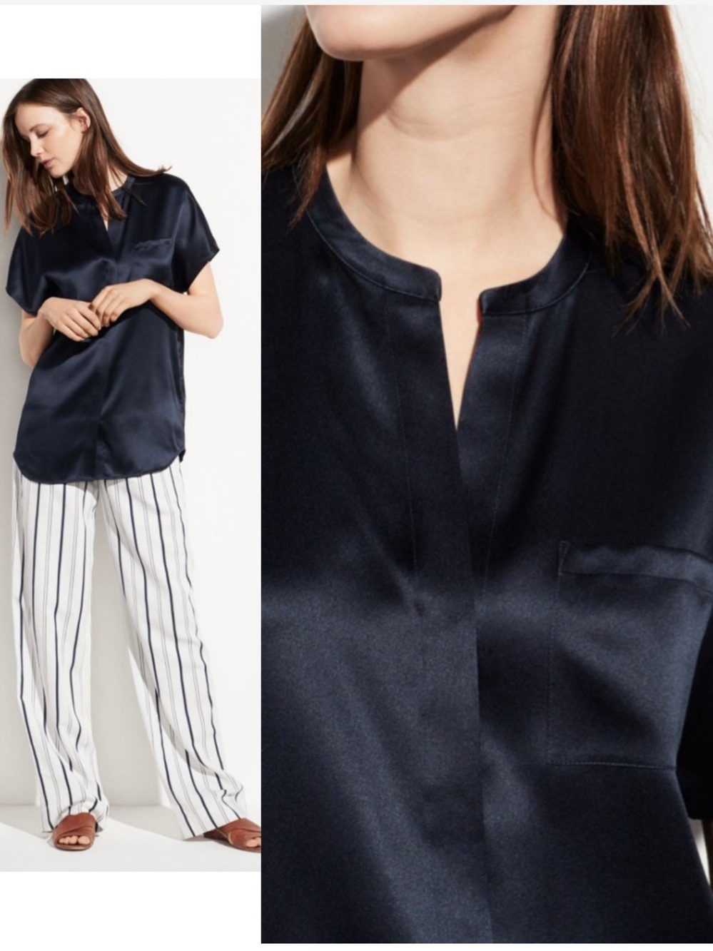 Vince Navy Silk Popover Blouse